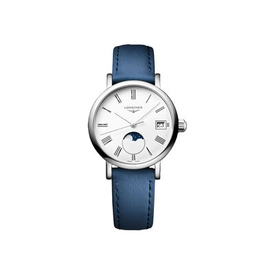 Longines Elegant Collection Moon Phase White Dial Watch, 30mm