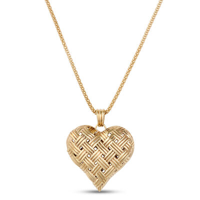 Toscano Basket Weave Heart Pendant Necklace, 14K Yellow Gold