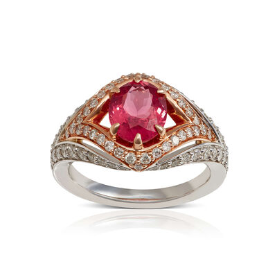 Rose Gold Oval Pink Spinel & Diamond Two-Tone Ring 14K